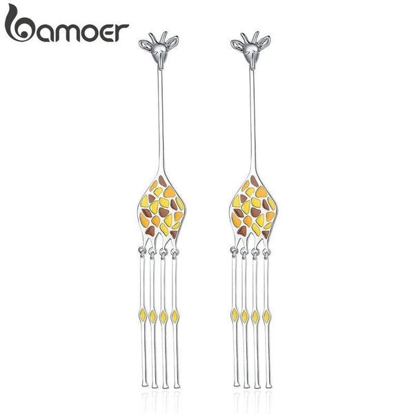 

bamoer design new silver color hyperbole cute giraffe animal long drop earrings for women fashion earrings jewelry yie111