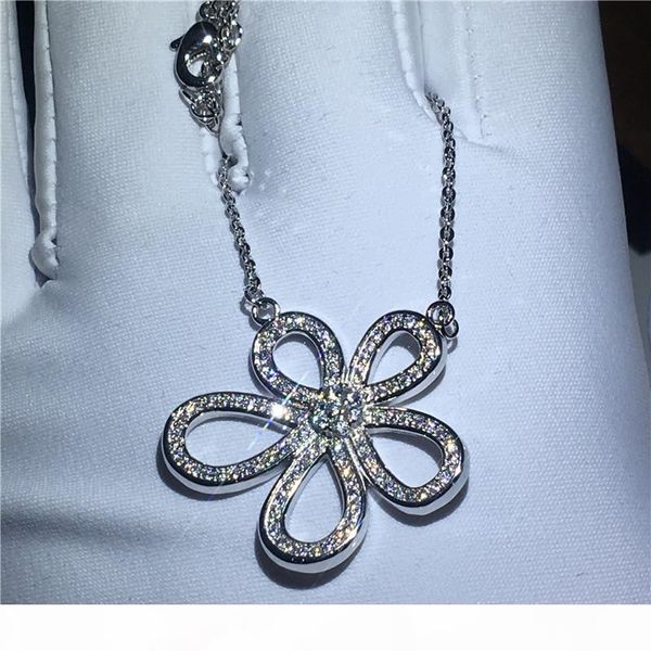 

классический цветок формы кулон ожерелье с 925 серебро 5a циркон cz помолвки свадьбы подвески для женщин подарок, Silver