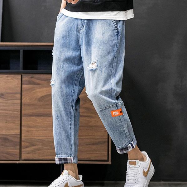 

spring new ripped jeans men loose jeans plus size xl nine points harem pants trendy teenager boy, Blue
