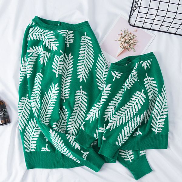 

мать дочь двухэтажные вязаные свитера осень family look пуловеры и младенцами женские свитера семейный matching наряды y200713, Blue