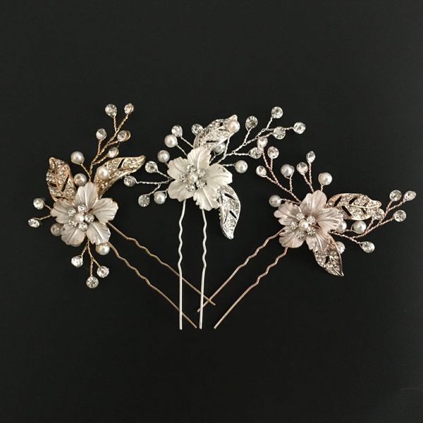 

slbridal handmade clear crystals pearls flower wedding hair pin bridal hair stickers accessories bridesmaids women jewelry, Golden;silver