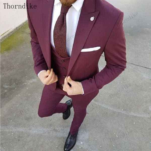 

thorndike new tailor made burgundy men suits 2 pieces slim fit groom prom tuxedo 3 piece male blazerjacket+pant, White;black