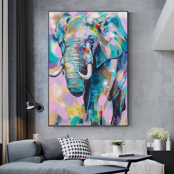 

African Wild Elephant Colorful Graffiti Art Posters and Prints Animals Painting Wall Art for Living Room Home Decor (No Frame)