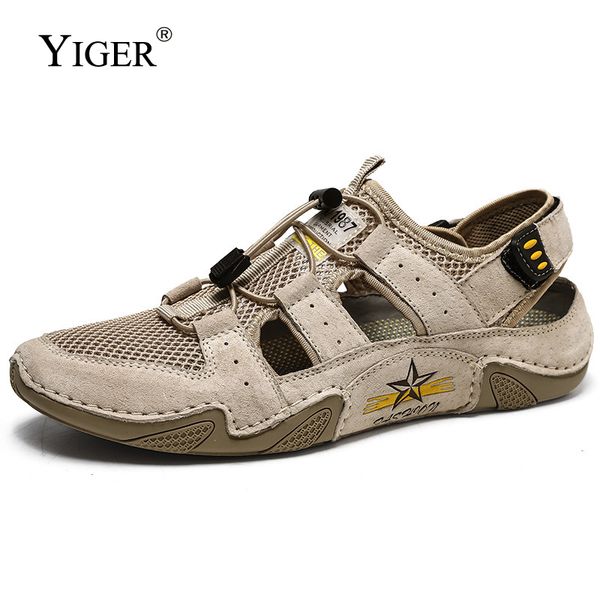 

yiger men's leisure sandals summer ocs driving shoes man loafers male casual peas shoes sandals, Black