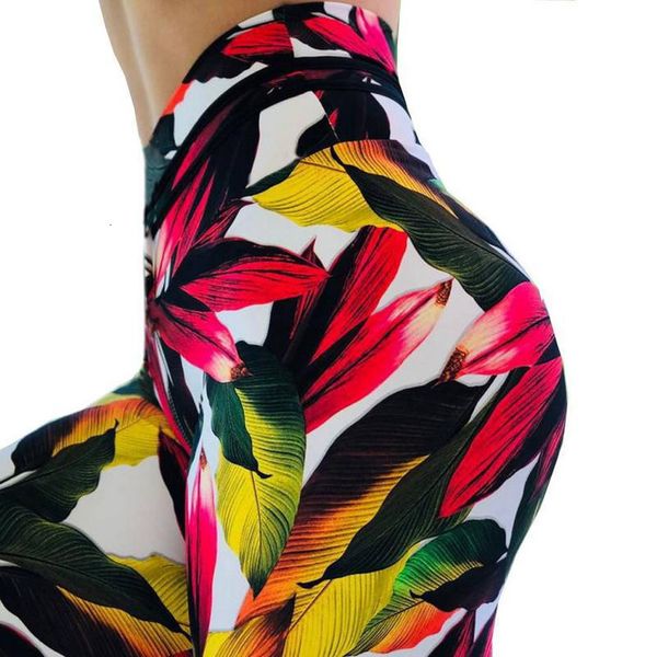 

leggings leaf printing slim high waist sports pants leggings gothic fitness casual workout fashion trousers multicolor printing, Black