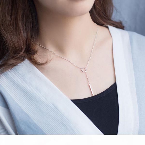 

100% 925 sterling silver circle strip bar pendant necklaces adjustable chain necklaces for women wedding jewelry gifts long chain necklace