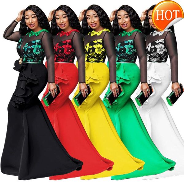 

casual dresses mermaid yellow women dress african party club long maxi robe elegant dinner femme vestiods ruffles, Black;gray