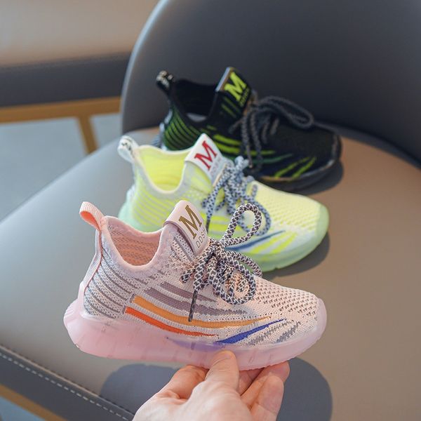 

e7cpu girls' breathable coconut sneakers sports sports mesh coconut shoes 2020 new spring and autumn luminous soft-soled children, Black