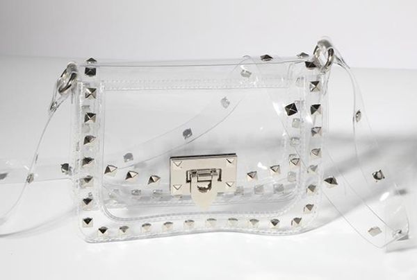 

Designer Handbag 2020 Fashion Jelly Rivet Transparent PVC Portable Diagonal Small Square Bag