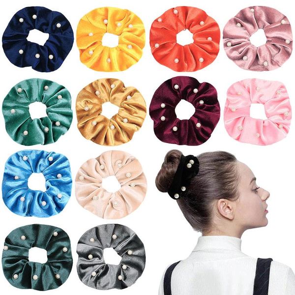 

13pcs/set women simple fabric pearl elastic hair bands ponytail holder scrunchie girls headband wholesale hair accessories, Slivery;white
