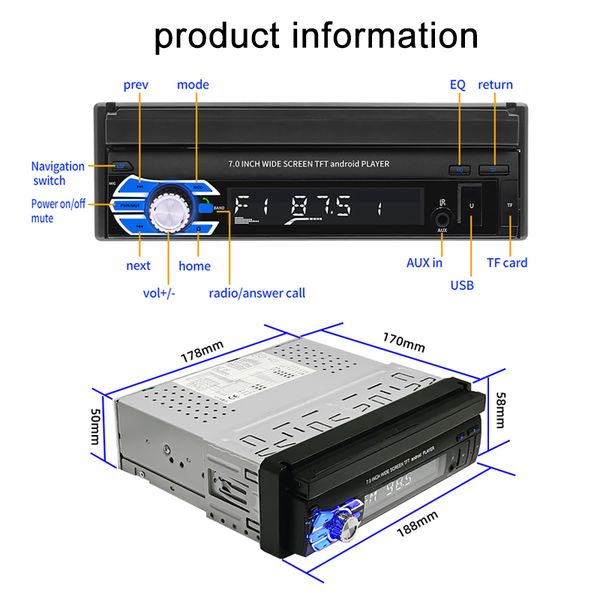 

car radio gps bluetooth 4.0 7inch install app capacitive screen touch foldable reversing image android 8.1