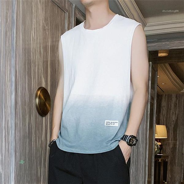 

casual tanks o neck plus size man tshirts clothing sleeveless mens summer t-shirts gradient men, White;black