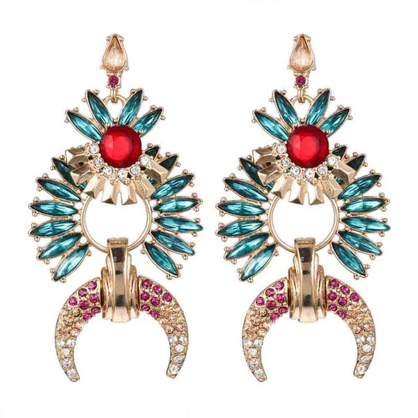 

crystal drop earrings for women geometric moon shape rhinestone big statement earrings bling wedding bridal new jewelry, Silver