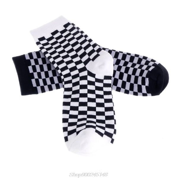 

fashion new 1 pair trends socks checkerboard geometric checkered men women cotton socks jy18 20 dropship, Black
