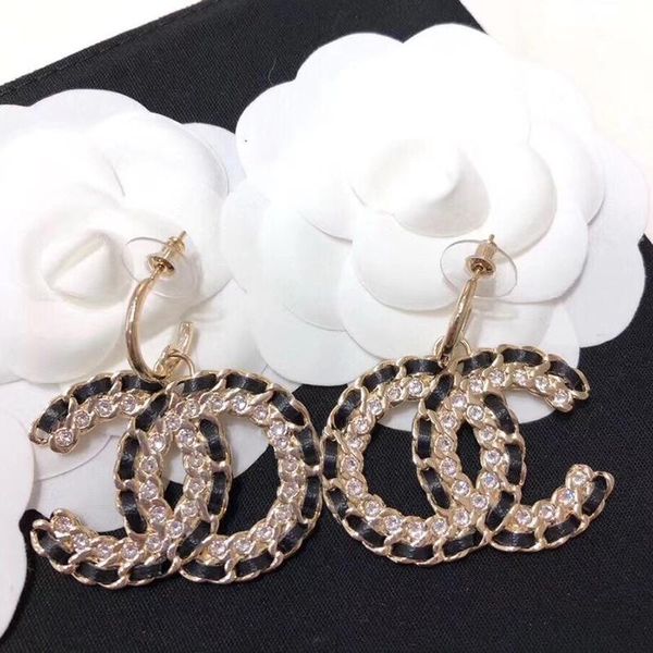 

c2113 popular europe united states black belt chain cubic zirconia exaggerated personality s925 silver needle circle earrings, Golden;silver