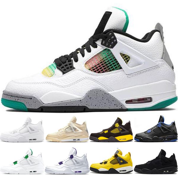 

новые ботинки баскетбола 4s мужчины спортивная обувь раста red metallic green glow белый цемент огонь красный охладиться серый желтый полет