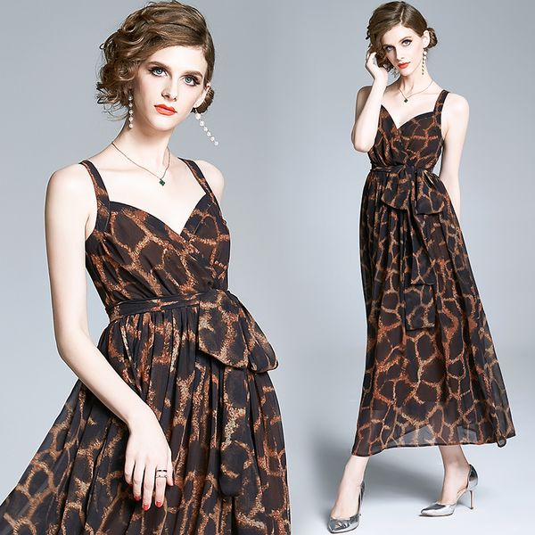 

make spot chiffon v-neck leopard print condole with dress, Black;gray
