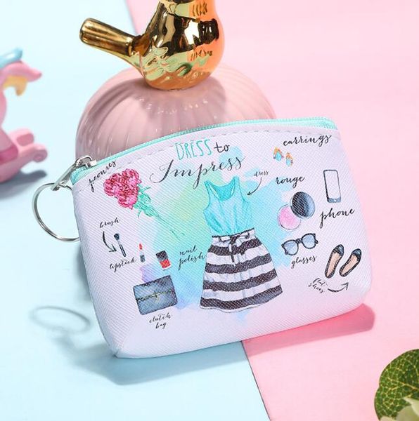 

10pcs women pu girl clothes printing square short coin purse mix color, Red;black