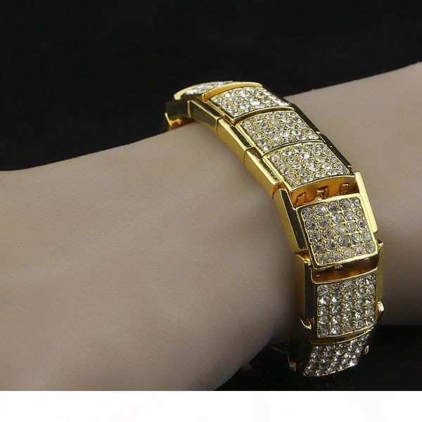 

iced out bling bling men steampunk hip hop bracelet with cuban link for men fashion jewelry, Golden;silver