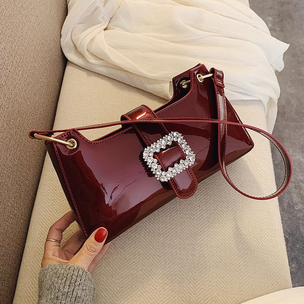 

luxury designer patent leather handbag women casual baguette tote fashion diamond shoulder crossbody bags retro ladies small bag