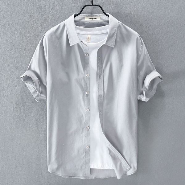 

2020 summer new men's shirt pure cotton short sleeves dress shirt turn-down collar cardigan men clothes y3001, White;black