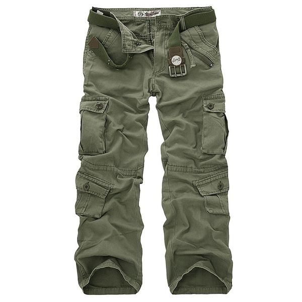 

men's pants mens army camo solid cargo multi-pocket sport trousers men casual straight streetwear clothing, Black