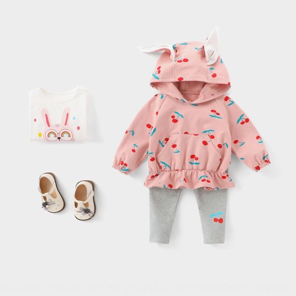 

2019 autumn girls' clothing rabbit ears cherry hooded sweater base set 2-piece base children's clothing tu er children's set
