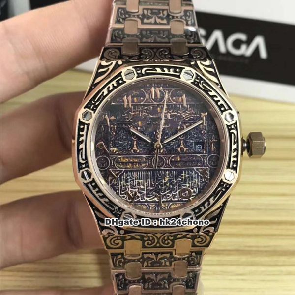 

2 styles 41mm vintage engraving selfwinding automatic mens watch 15400or carved arabic dial carved rose gold bracelet gents sport watches, Slivery;brown