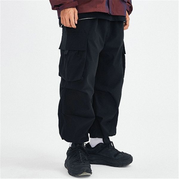 

new male women casual sports harem trousers men streetwear hip hop large pocket cargo pant, Black