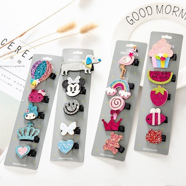 

korean butterfly headdress headdress children's cute sequins hairpin unicorn bow animal hair accessories five-piece set baby headwear, Slivery;white