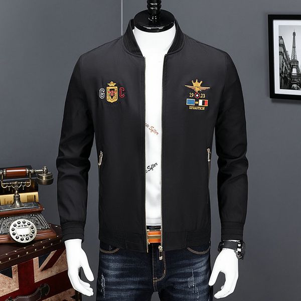 

2020 new brand luxury men jacket stand collar bomber jacket men brand embroidery blouson homme autumn coats men coat m-3xl, Black;brown