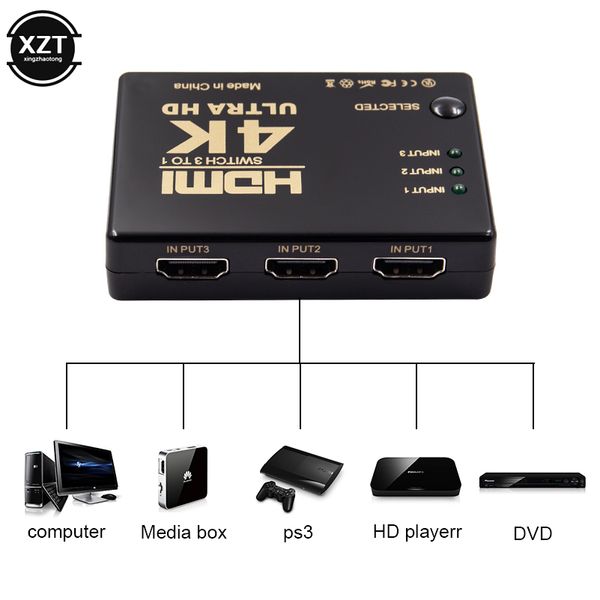 

3 поѬ 4k * 2k 1080p switcher hdmi пеѬеклаел вбоѬа 3x1 splitter box ђлѬа hd дл hdtv xbox ps3 ps4 мђли