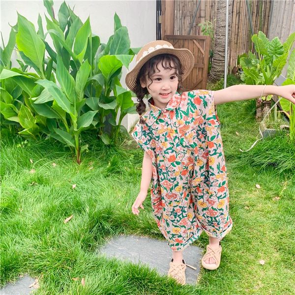 

qb8qx korean style summer dress korean summer pants personalized fashionable personalized floral jumpsuit babies' loose and tone jumpsu, Blue