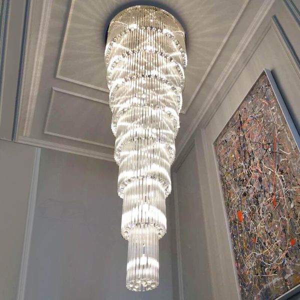 

long staircase crystal chandelier modern loft crystal lamp long chandelier simple luxury villa living room large chandelier