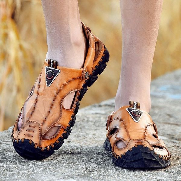 

2020 new men's suixi leisure outdoor first and sandals layer cowhide rubber sandals