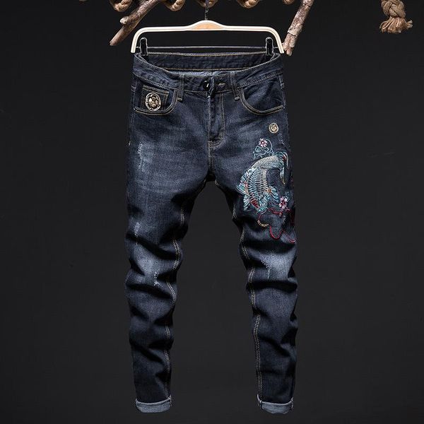 

men's classic cross pants straight leg regular fit stylish denim jeans, Blue