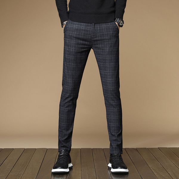

2020 spring autumn winter classic men's check pants mens business slim men smart casual pants trousers size 38, Black