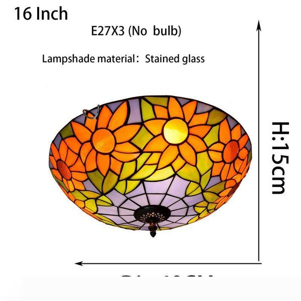 

Tiffany Glass Ceiling Light 16" E27 Stained Glasses Bedroom Living Room Dining Room Balcony Ceiling Lamp Fixtures Sunflower
