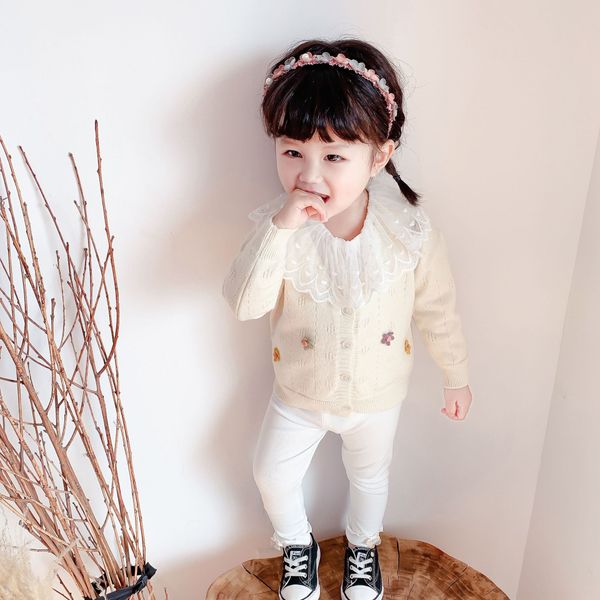 

acynw 20200-3-year-old female baby girl korean style flower knitted long sleeve cardigan 20200-3-year-old female baby girl korean style flow, Blue