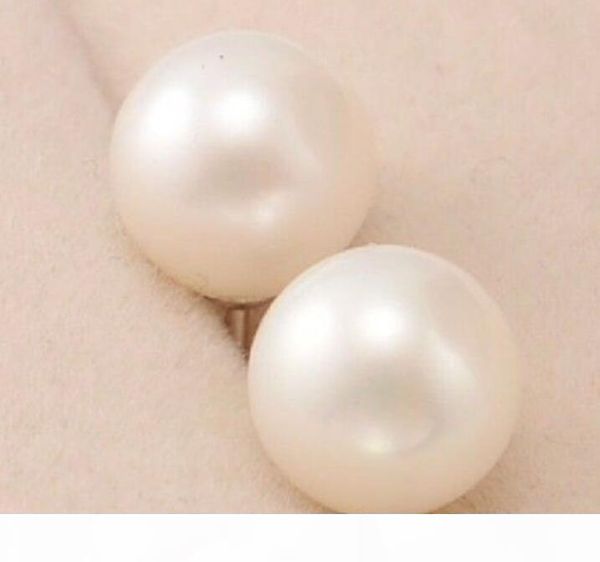

genuine round white 11-12mm south sea pearl earring 14k white gold + gift box, Golden;silver