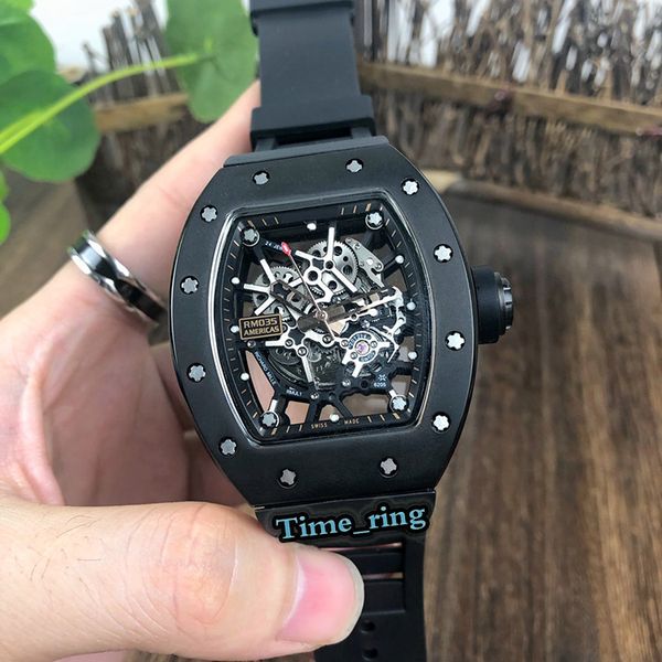 

edition rm-035 skeleton dial black steel case automatic mechanical movement rm-035 mens watch black rubber strap sport luxry watches, Slivery;brown