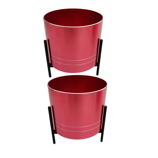 

2xmodern aluminum flower planter mini cactus plant pot with stand home red