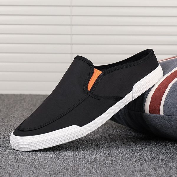 

2020 new style canvas slipper shoes men's korean fashion trendy lazy men's loafer shoes outside rubber slippers 20632, Black