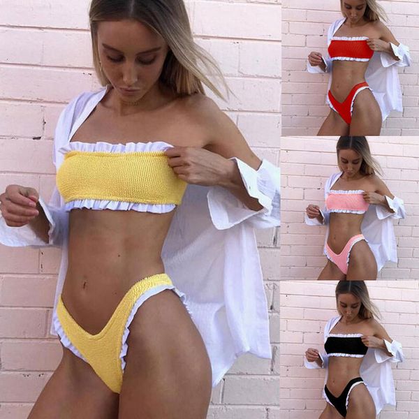 

2020 новый женщины купальники push up проложенный бюстгальтер пляж бикини set sexy бандо купальник лоскутная нейлон купальный костюм a49, White;black