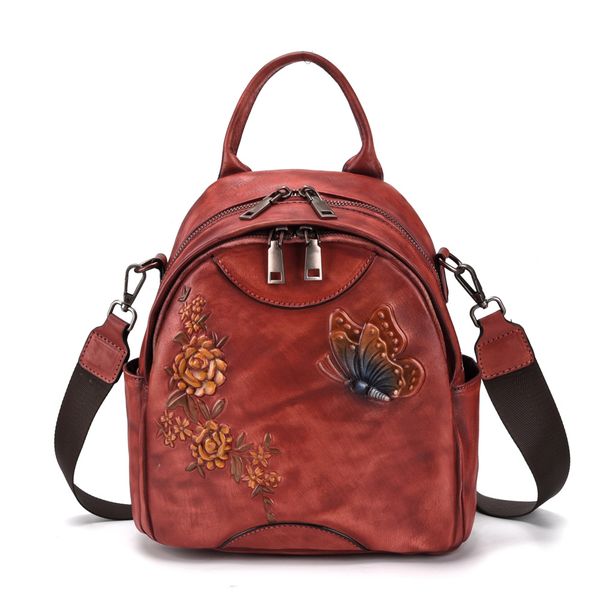 

aber new genuine leather zipper soft handle embossing animal prints multifunction women backpack shoulder bags solid bag
