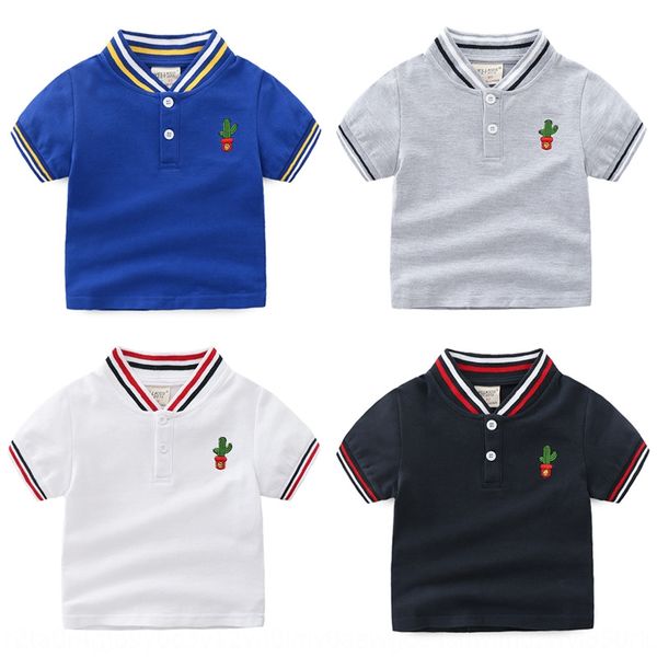 

boy short sleeve 2019 new cartoon korean round collar children t- t-shirt short sleeve polo shirt, Blue