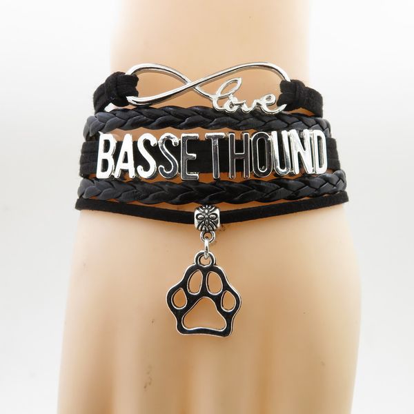 

infinity basset hound bracelet dog gift pet paw charm basset hound bracelets & bangles for women and man, Golden;silver