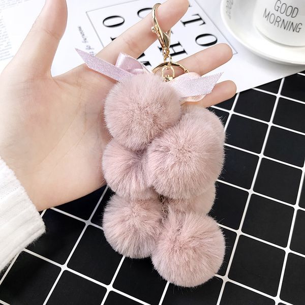

симпатичные fur ball брелок гроздь хвост виноград pompom волос животных сумка болл брелок автомобиля дамы автомобиля аксессуары брелок мама, Silver