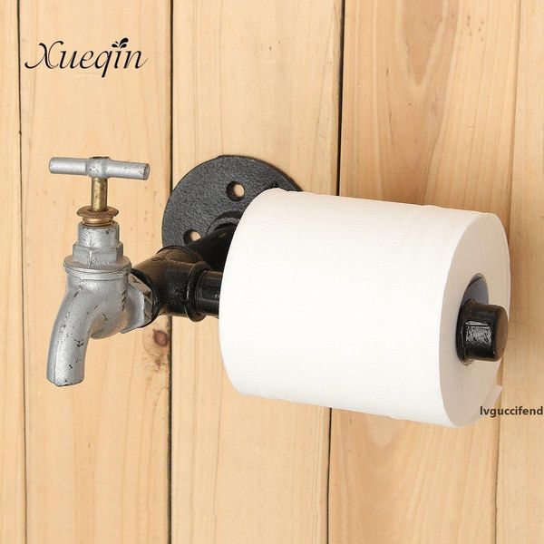 

xueqin new industrial rustic style black iron pipe metal toilet paper roll holder wall mounted home bathroom hardware supplies t200425