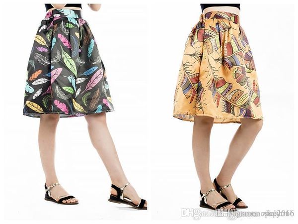 

women dress skirt knee-length new style hip wrap empire elegant ladies feather leaves flower print casual pencil dresses size m l, Black